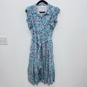 Crown & Ivy Pink and Green Flutter Sleeve Midi Sundress Easter Block Print Sz M